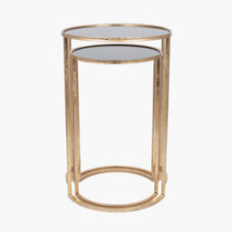 Pacific Lifestyle Veneziano S/2 Antique Gold Metal And Black Glass Side Tables - thumbnail 4
