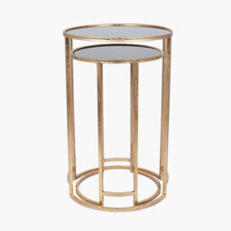 Pacific Lifestyle Veneziano S/2 Antique Gold Metal And Black Glass Side Tables - thumbnail 5