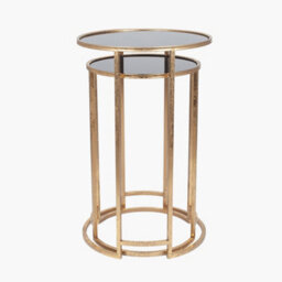 Pacific Lifestyle Veneziano S/2 Antique Gold Metal And Black Glass Side Tables - thumbnail 7
