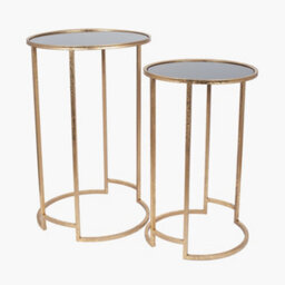 Pacific Lifestyle Veneziano S/2 Antique Gold Metal And Black Glass Side Tables - thumbnail 2