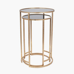 Pacific Lifestyle Veneziano S/2 Antique Gold Metal And Black Glass Side Tables - thumbnail 3