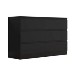 Matt Black 6 Drawer Chest Of Drawers Scandinavian Storage Sideboard - thumbnail 1