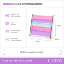Livivo Pink Kids Bookshelf 4 Tier Sling Book Storage Rack - thumbnail 8
