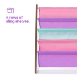 Livivo Pink Kids Bookshelf 4 Tier Sling Book Storage Rack - thumbnail 3