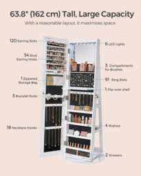 LEDREM 6 Leds Mirror Jewellery Cabinet, Swivel Jewellery Storage Organiser,free-Standing Frameless Full-Length Mirror With Storage - thumbnail 5
