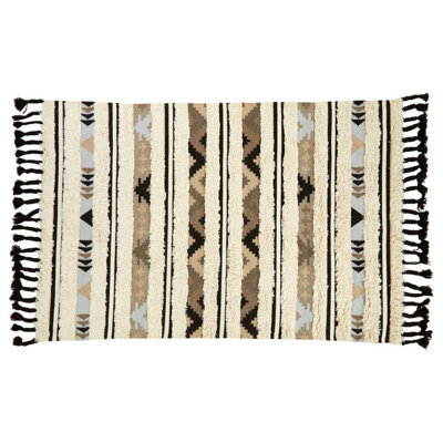 Orsina Large Tribal Rug In Black And Cream, Handcrafted Wool And Cotton Floor Rug, Tribal Pattern Area Rug - image 1