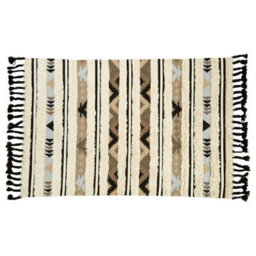 Orsina Large Tribal Rug In Black And Cream, Handcrafted Wool And Cotton Floor Rug, Tribal Pattern Area Rug - thumbnail 1