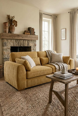 Loft Home Elara Warm Ochre Wide 3 Seater Fabric Sofa - image 1