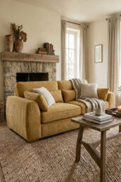 Loft Home Elara Warm Ochre Wide 3 Seater Fabric Sofa - thumbnail 1