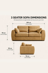 Loft Home Elara Warm Ochre Wide 3 Seater Fabric Sofa - thumbnail 4