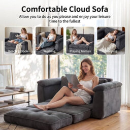 2 In 1 Boneless Sofa Bed,folding Fabric 2 Seater Sleeper Sofa With 2 Pillows - thumbnail 4