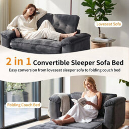 2 In 1 Boneless Sofa Bed,folding Fabric 2 Seater Sleeper Sofa With 2 Pillows - thumbnail 6