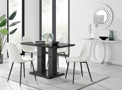Furniturebox Imperia 4 Modern Black High Gloss Dining Table And 4 White Corona Black Leg Chairs - image 1
