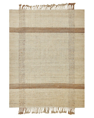 Wyld And Coco Handwoven Jute Area Rug 140 X 200 Cm Beige With Geometric Pattern And Tassels - image 1