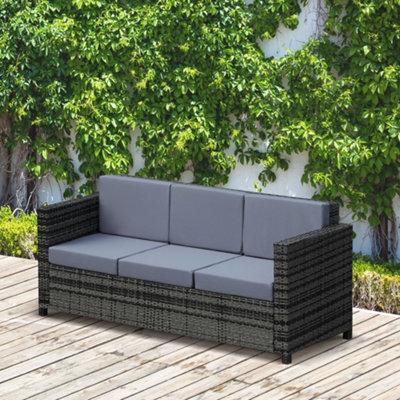 Outsunny Rattan Wicker 3-Seater Sofa Chair Patio Furniture W/ Cushion Black