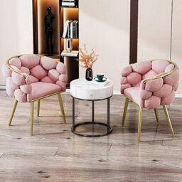 Pink Velvet Accent Chair With Gold Frame, Modern Dressing & Leisure Chair For Bedroom - thumbnail 5