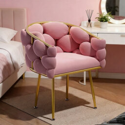 Pink Velvet Accent Chair With Gold Frame, Modern Dressing & Leisure Chair For Bedroom - thumbnail 3