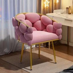 Pink Velvet Accent Chair With Gold Frame, Modern Dressing & Leisure Chair For Bedroom - thumbnail 4