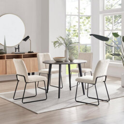 Furniturebox Uk Koko Walnut Effect Round Dining Table & 4 Cream Halle Chairs - thumbnail 1