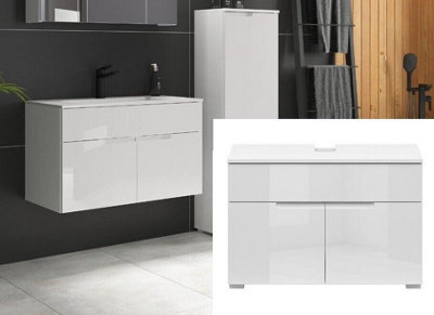 Impact Furniture Vanity Sink Unit 800mm Countertop Wall Floor Mounted Bathroom Cabinet White Gloss Spice - image 1