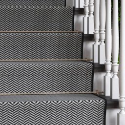 Loomed Black White Herringbone Cut To Measure Stair Carpet Runner 60Cm Wide - thumbnail 2