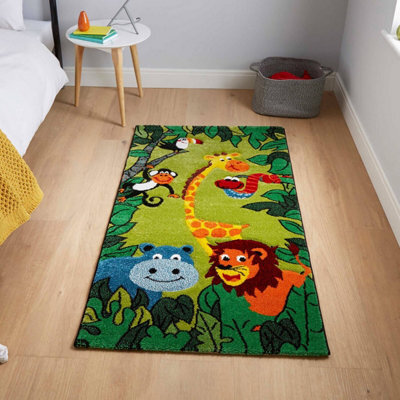 Green Kids Modern Pictorial Animal Graphics Easy To Clean Rug For Living Room Bedroom And Dining Room-80Cm X 150Cm - image 1