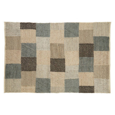 Orsina Large Neutral Grid Woven Rug, Beige, Brown & Grey Handcrafted Patchwork Area Rug, Wool Cotton Blend Floor Mat - image 1