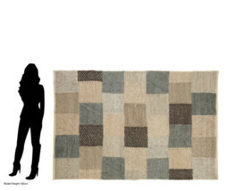 Orsina Large Neutral Grid Woven Rug, Beige, Brown & Grey Handcrafted Patchwork Area Rug, Wool Cotton Blend Floor Mat - thumbnail 5