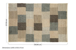 Orsina Large Neutral Grid Woven Rug, Beige, Brown & Grey Handcrafted Patchwork Area Rug, Wool Cotton Blend Floor Mat - thumbnail 4