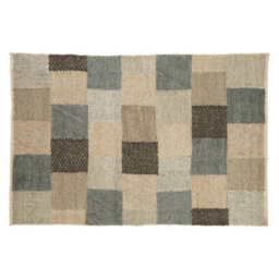 Orsina Large Neutral Grid Woven Rug, Beige, Brown & Grey Handcrafted Patchwork Area Rug, Wool Cotton Blend Floor Mat - thumbnail 1
