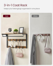 Songmics Vasagle Floating Shelf Coat Rack, 10 Hooks, Removable, Entryway Organizer, Bedroom & Bathroom Storage, Rustic Brown And Black - thumbnail 4