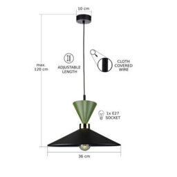 Luminosa Lighting Luminosa Amaris Dome Pendant Ceiling Light Black, Green 1X E27 - thumbnail 3