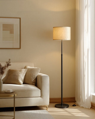 LEDREM Floor Lamp For Living Room, Adjustable Height 140-170 Cm, Modern Standing Lamp With Foot Switch, Fabric Lampshade,ink Black - image 1