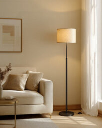 LEDREM Floor Lamp For Living Room, Adjustable Height 140-170 Cm, Modern Standing Lamp With Foot Switch, Fabric Lampshade,ink Black - thumbnail 3