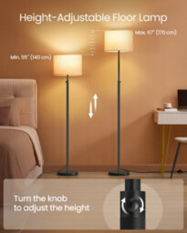 LEDREM Floor Lamp For Living Room, Adjustable Height 140-170 Cm, Modern Standing Lamp With Foot Switch, Fabric Lampshade,ink Black - thumbnail 4