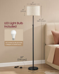LEDREM Floor Lamp For Living Room, Adjustable Height 140-170 Cm, Modern Standing Lamp With Foot Switch, Fabric Lampshade,ink Black - thumbnail 6