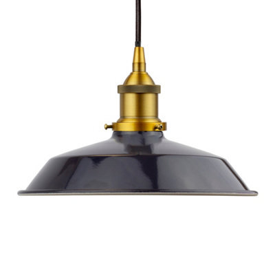Navy Blue Small Trinity Metal Painted Dome Pendant Light With Antique Gold Lamp Holder And Black Round Cable - Se Home - image 1