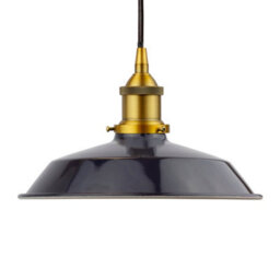 Navy Blue Small Trinity Metal Painted Dome Pendant Light With Antique Gold Lamp Holder And Black Round Cable - Se Home - thumbnail 1