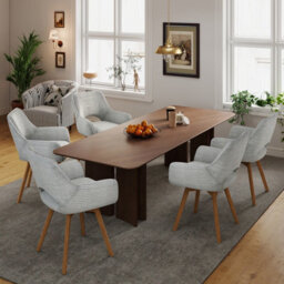 Longtoo Set Of 6 Swivel Dining Chairs , Swivel Upholstered Chairs With Armrests And Wooden Legs, Grey