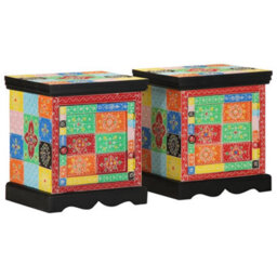 Berkfield Bedside Cabinet 2 Pcs Multicolour 40X35X45 Cm Solid Wood Mango - thumbnail 1