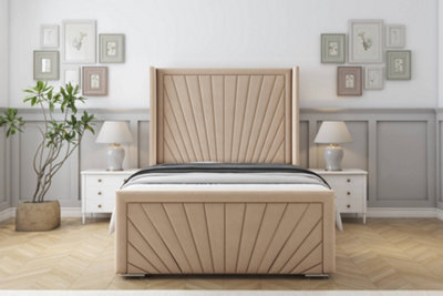 "Sloomy Rutherford Pebble Plush Bed Frame With Mattress With 50""  Upholstered Wingback Headboard 5' King" - image 1