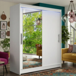Westa Vi 150 Cm Mirrored Sliding White Wardrobe Spacious Modern Storage With Shelves Hanging Space And Rgb Led Colorful - thumbnail 3