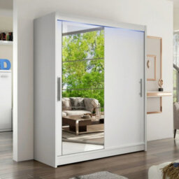 Westa Vi 150 Cm Mirrored Sliding White Wardrobe Spacious Modern Storage With Shelves Hanging Space And Rgb Led Colorful - thumbnail 1