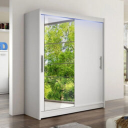 Westa Vi 150 Cm Mirrored Sliding White Wardrobe Spacious Modern Storage With Shelves Hanging Space And Rgb Led Colorful - thumbnail 2