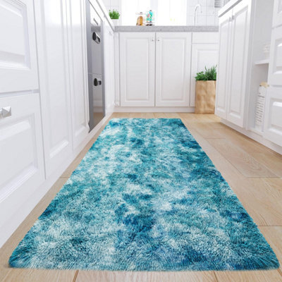 Ameha Tye Dye Teal Area Rugs,large Hallway Runner Shaggy Rug Non Slip 80X300Cm, Modern Super Soft Floor Carpet Bedside Rug For Kids Room - image 1