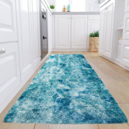 Ameha Tye Dye Teal Area Rugs,large Hallway Runner Shaggy Rug Non Slip 80X300Cm, Modern Super Soft Floor Carpet Bedside Rug For Kids Room