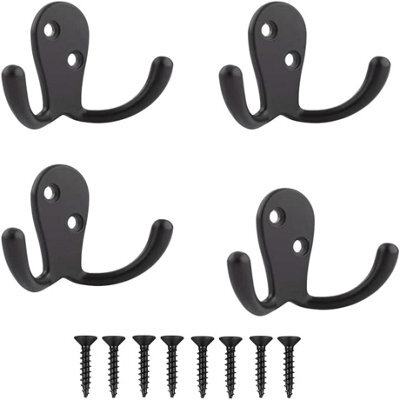 Sisi UK Black Double Prong Robe Hooks Pack Of 4 Wall Mounted Coat Hat Towel Door Hangers Metal Matte Finish 50mm X 78mm - image 1