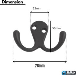 Sisi UK Black Double Prong Robe Hooks Pack Of 4 Wall Mounted Coat Hat Towel Door Hangers Metal Matte Finish 50mm X 78mm - thumbnail 3