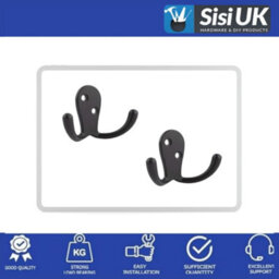 Sisi UK Black Double Prong Robe Hooks Pack Of 4 Wall Mounted Coat Hat Towel Door Hangers Metal Matte Finish 50mm X 78mm - thumbnail 7
