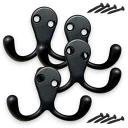 Sisi UK Black Double Prong Robe Hooks Pack Of 4 Wall Mounted Coat Hat Towel Door Hangers Metal Matte Finish 50mm X 78mm - thumbnail 8